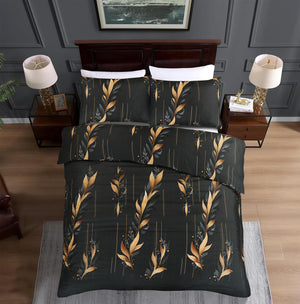 Ember black and gold leaf bedding overhead view