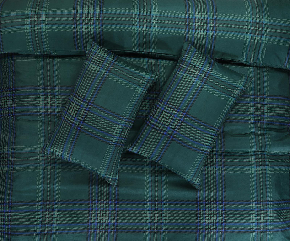Forest Night green tartan duvet cover pillowcase detail