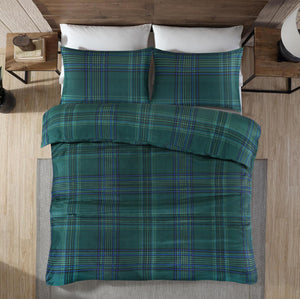 Forest Night green tartan duvet cover set overhead