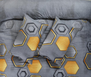 Holies grey ochre geometric duvet cover pillowcase detail