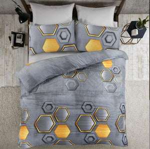 Holies grey and ochre hexagon bedding overhead view