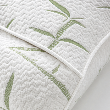 Close-up of luxury bamboo pillow cover texture and piping