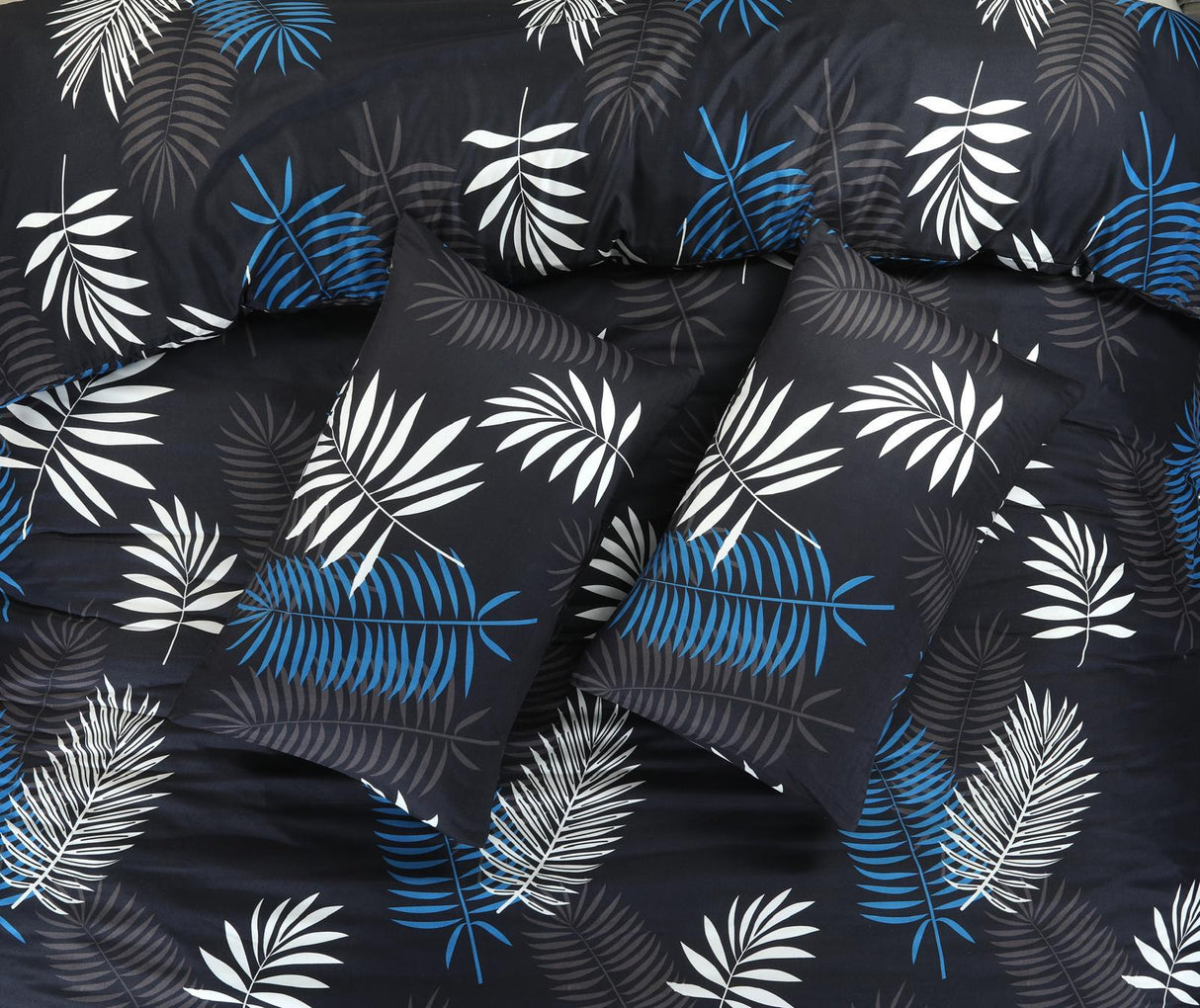 Mystic black blue and white leaf duvet cover pillowcase detail