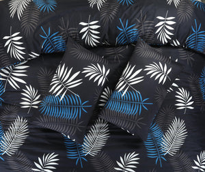Mystic black blue and white leaf duvet cover pillowcase detail