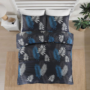 Mystic black blue and white leaf bedding overhead view