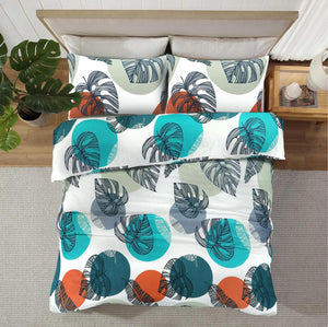 Oasis teal rust and white botanical bedding overhead view