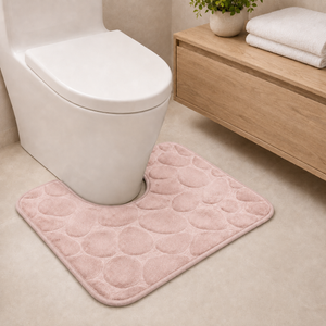 Blush Pink U-shape pebble design memory foam toilet mat 50x40cm