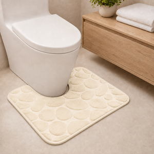 Cream U-shape pebble design memory foam toilet mat 50x40cm