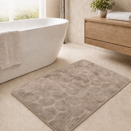 Dark Green rectangular pebble design memory foam bath mat 60x40cm and 50x80cm
