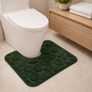 Dark Green U-shape pebble design memory foam toilet mat 50x40cm