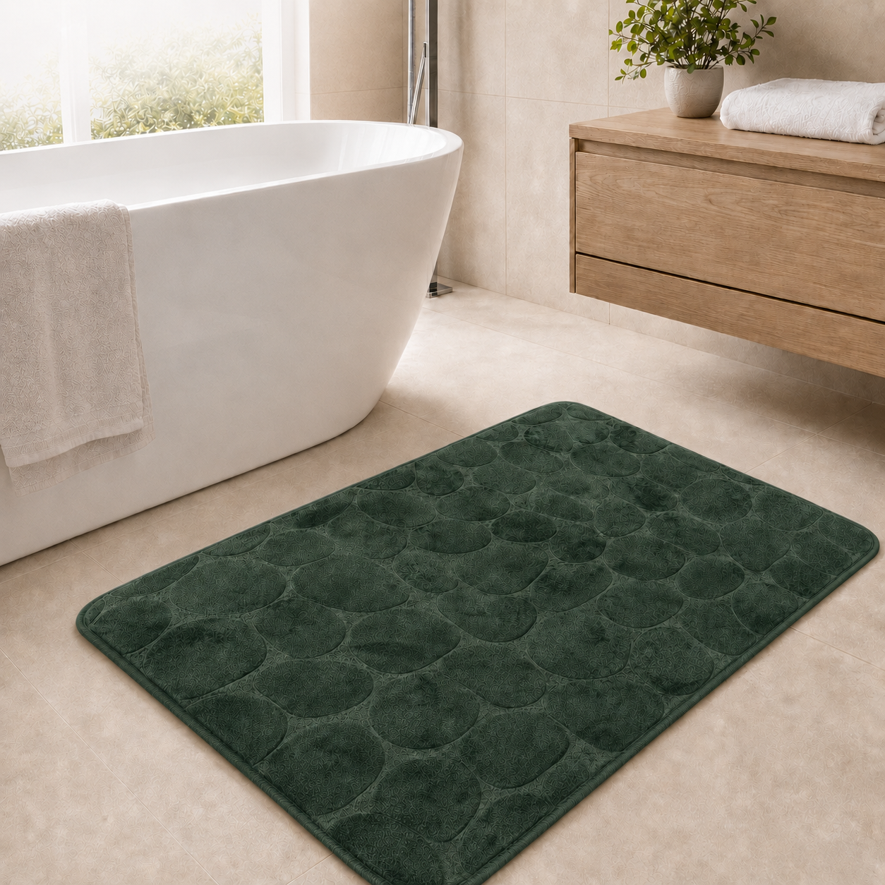 Mink rectangular pebble design memory foam bath mat 60x40cm and 50x80cm
