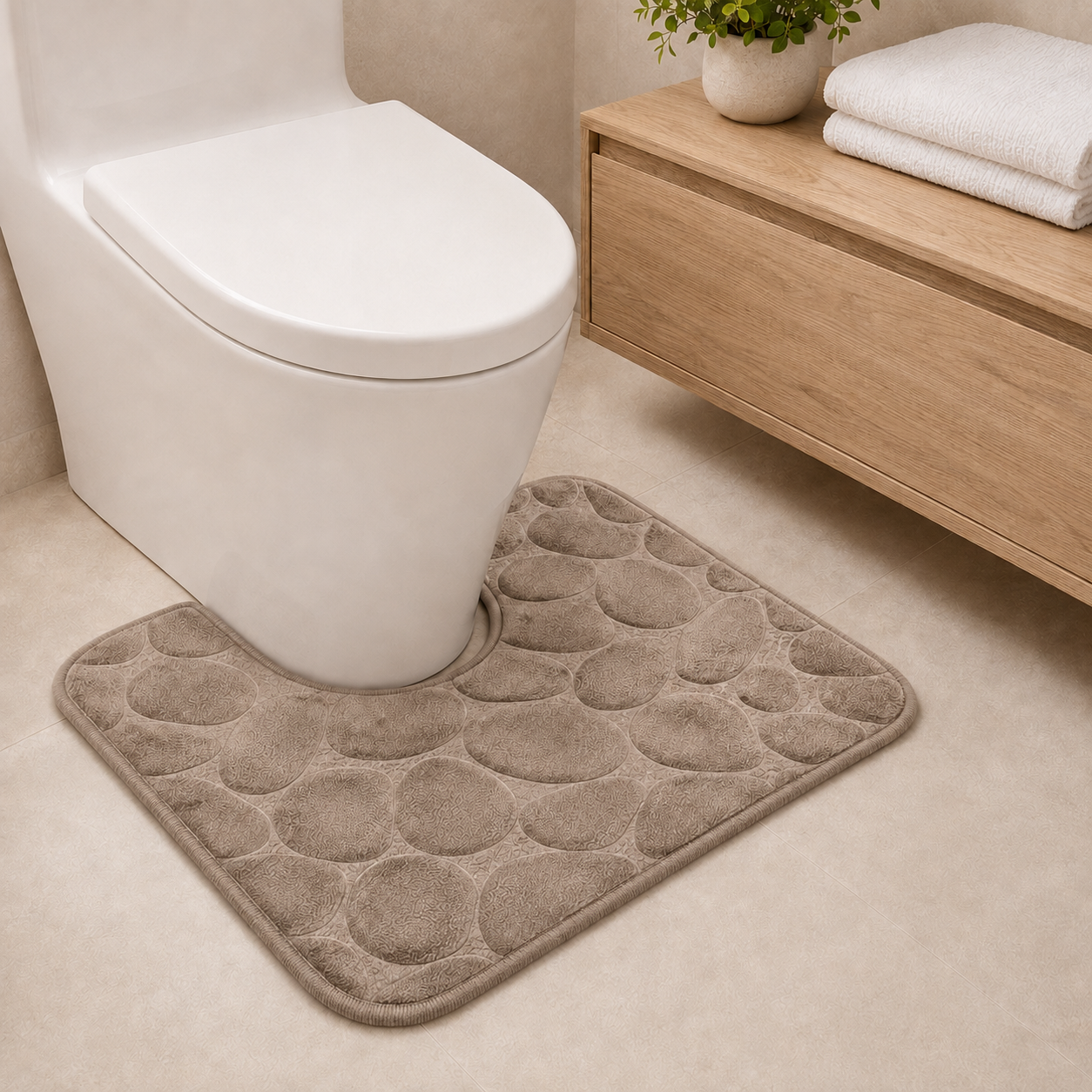 Mink U-shape pebble design memory foam toilet mat 50x40cm