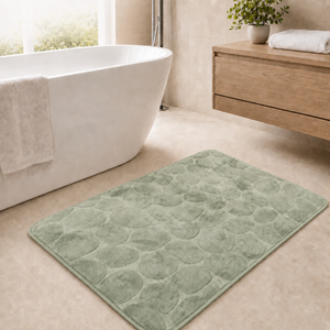 Sage Green rectangular pebble design memory foam bath mat 60x40cm and 50x80cm