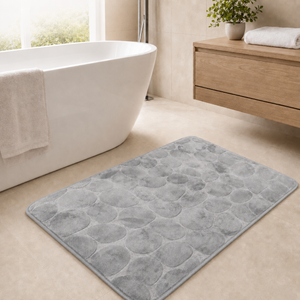 Silver rectangular pebble design memory foam bath mat 60x40cm and 50x80cm