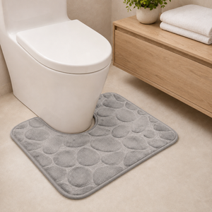 Silver U-shape pebble design memory foam toilet mat 50x40cm