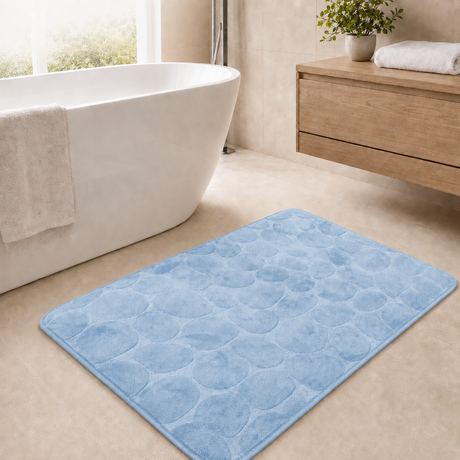 Sky rectangular pebble design memory foam bath mat 60x40cm and 50x80cm