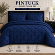 Navy blue pintuck microfiber duvet cover set with pillowcases
