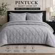 Silver pintuck microfiber duvet cover set with pillowcases