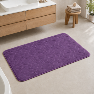 Purple rectangular memory foam bath mat 60x40cm and 50x80cm