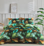 Rain Forest tropical leaf duvet cover set on bed