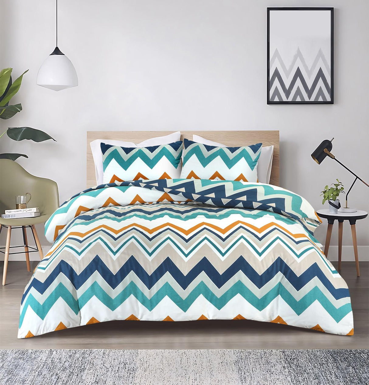 Retro multicolour chevron duvet cover set front view