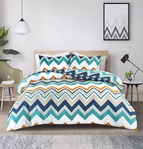 Retro multicolour chevron duvet cover set front view