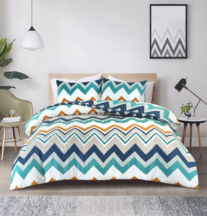 Retro multicolour chevron duvet cover set front view