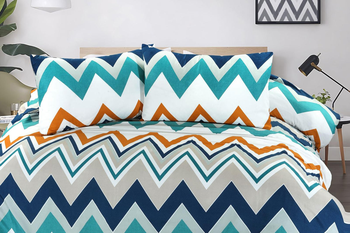 Retro multicolour chevron duvet cover set on bed