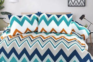 Retro multicolour chevron duvet cover set on bed