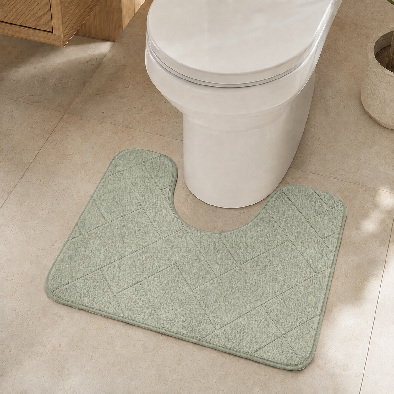 Sage Green U-shape memory foam toilet mat 50x40cm