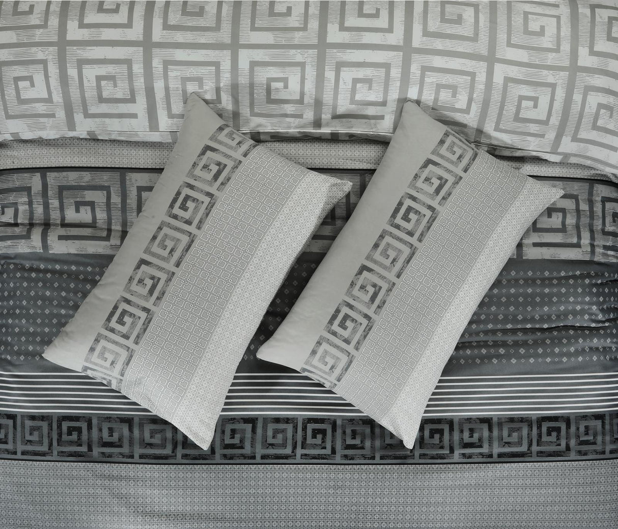Shadow grey geometric duvet cover and pillowcase detail