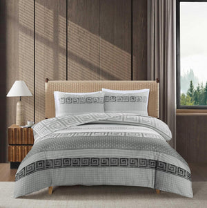 Shadow grey geometric duvet cover set on bed