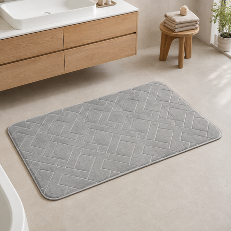 Silver rectangular memory foam bath mat 60x40cm and 50x80cm