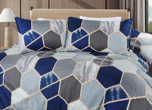 Starlight navy grey geometric duvet cover and pillowcase close-up