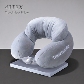 Silver Travelworld U-shaped neck pillow with raised back and front snap fastening — hero view