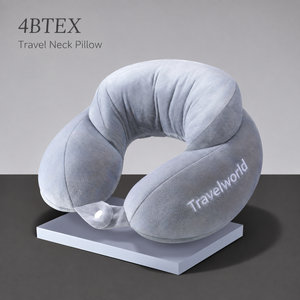 Silver Travelworld U-shaped neck pillow with raised back and front snap fastening — hero view